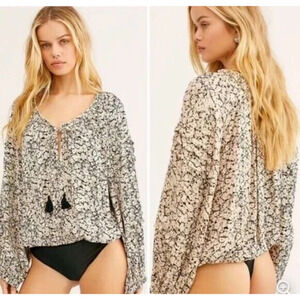 Free People All Tucks Printed Bodysuit Balloon Sleeve Floral Print Women's XS